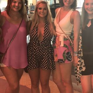 Red Dress Boutique Navy and White Polka Dot Romper